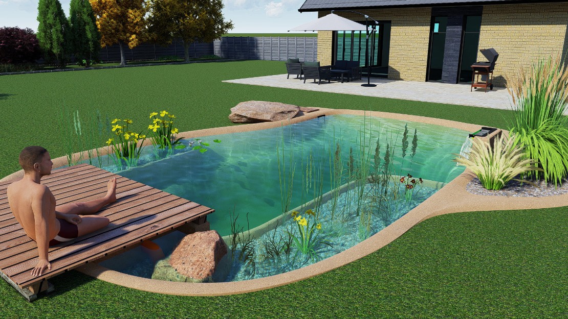 Gartenlagune-Schwimmteich-Vorderansicht Gartenlagune-Schwimmteich-Vorderansicht